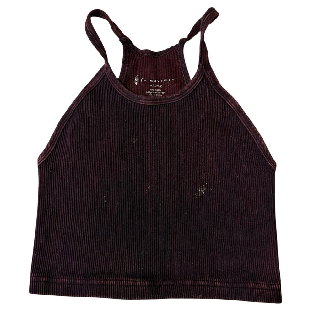 Free People Movement Happiness Runs Purple Burgundy Ribbed Crop Tank Md/Lg